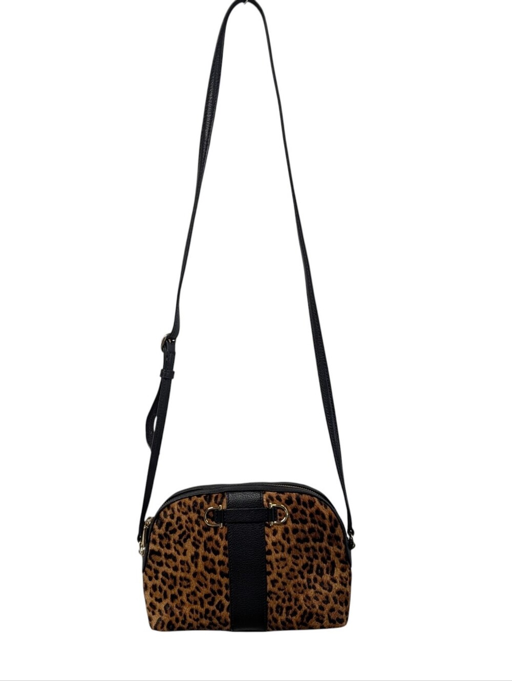 Talbots Genuine Calf Hair Leopard Print Leather Dome Crossbody Purse Bag